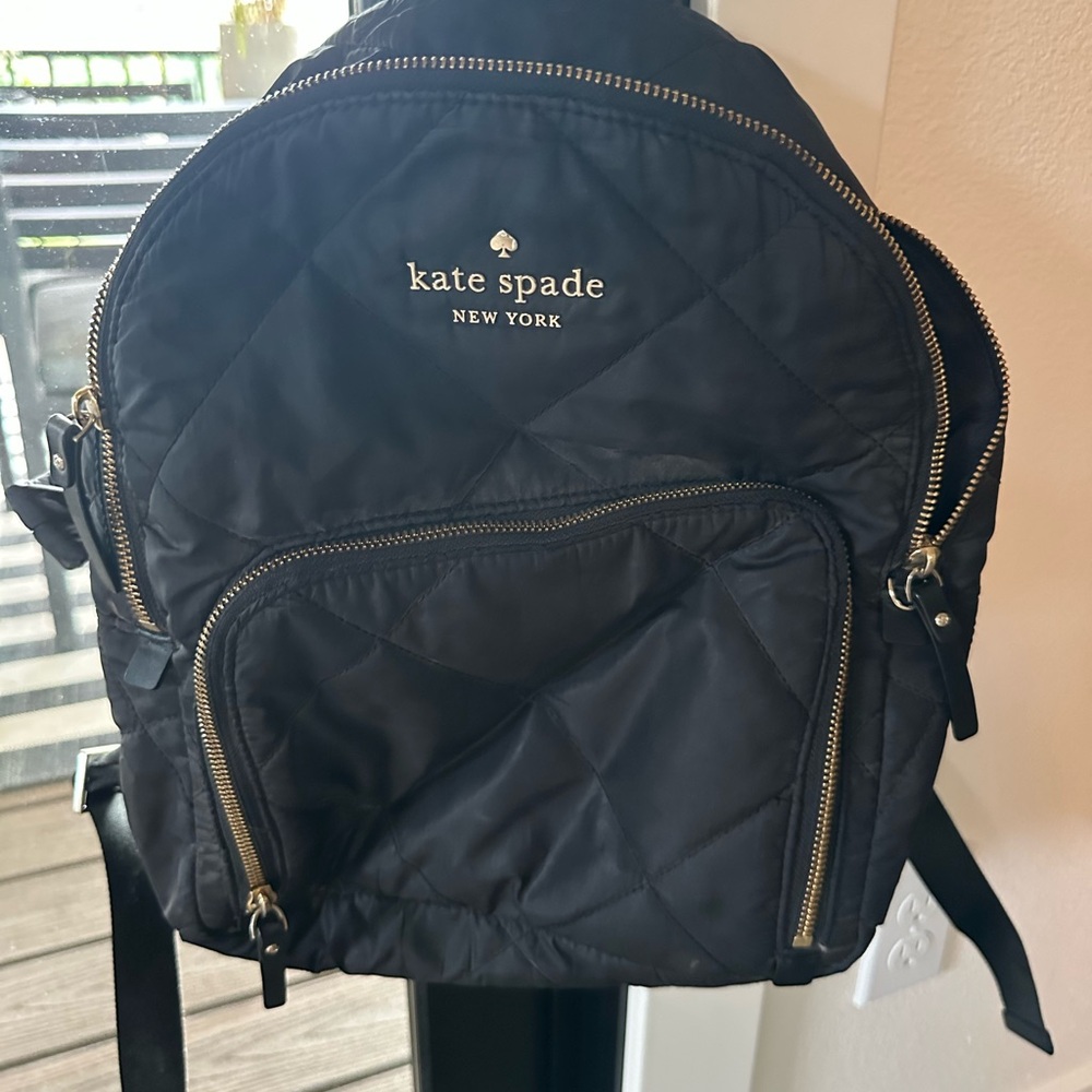 Kate Spade Quilted Black Backpack with Gold Accents